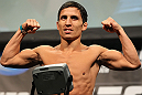 TORONTO, CANADA - SEPTEMBER 21: Joseph Benavidez weighs in during the UFC 152 weigh in at Mattamy Athletic Centre at the Gardens on September 21, 2012 in Toronto, Ontario, Canada. (Photo by Mike Roach/Zuffa LLC/Zuffa LLC via Getty Images)