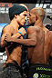 TORONTO, CANADA - SEPTEMBER 21: (L-R) Opponents Joseph Benavidez and Demetrious Johnson face off during the UFC 152 weigh in at Mattamy Athletic Centre at the Gardens on September 21, 2012 in Toronto, Ontario, Canada. (Photo by Mike Roach/Zuffa LLC/Zuffa LLC via Getty Images)