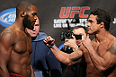 TORONTO, CANADA - SEPTEMBER 21: (L-R) Opponents Jon "Bones" Jones and Vitor Belfort face off during the UFC 152 weigh in at Mattamy Athletic Centre at the Gardens on September 21, 2012 in Toronto, Ontario, Canada. (Photo by Josh Hedges/Zuffa LLC/Zuffa LLC via Getty Images)
