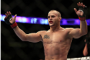 TORONTO, CANADA - SEPTEMBER 22: Mitch Gagnon reacts after defeating Walel Watson by submission during their bantamweight bout at UFC 152 inside Air Canada Centre on September 22, 2012 in Toronto, Ontario, Canada. (Photo by Josh Hedges/Zuffa LLC/Zuffa LLC via Getty Images)