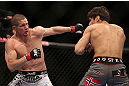 TORONTO, CANADA - SEPTEMBER 22: (L-R) Seth Baczynski punches Simeon Thoresen during their welterweight bout at UFC 152 inside Air Canada Centre on September 22, 2012 in Toronto, Ontario, Canada. (Photo by Josh Hedges/Zuffa LLC/Zuffa LLC via Getty Images)