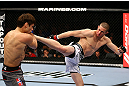 TORONTO, CANADA - SEPTEMBER 22: (R-L) Seth Baczynski kicks Simeon Thoresen during their welterweight bout at UFC 152 inside Air Canada Centre on September 22, 2012 in Toronto, Ontario, Canada. (Photo by Al Bello/Zuffa LLC/Zuffa LLC via Getty Images)