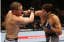 TORONTO, CANADA - SEPTEMBER 22: (R-L) Simeon Thoresen punches Seth Baczynski during their welterweight bout at UFC 152 inside Air Canada Centre on September 22, 2012 in Toronto, Ontario, Canada. (Photo by Al Bello/Zuffa LLC/Zuffa LLC via Getty Images)