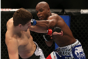 TORONTO, CANADA - SEPTEMBER 22: (R-L) Marcus Brimage punches Jimy Hettes during their featherweight bout at UFC 152 inside Air Canada Centre on September 22, 2012 in Toronto, Ontario, Canada. (Photo by Josh Hedges/Zuffa LLC/Zuffa LLC via Getty Images)
