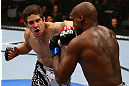 TORONTO, CANADA - SEPTEMBER 22: (L-R) Jimy Hettes punches Marcus Brimage during their featherweight bout at UFC 152 inside Air Canada Centre on September 22, 2012 in Toronto, Ontario, Canada. (Photo by Al Bello/Zuffa LLC/Zuffa LLC via Getty Images)