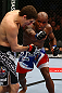 TORONTO, CANADA - SEPTEMBER 22: (R-L) Marcus Brimage punches Jimy Hettes during their featherweight bout at UFC 152 inside Air Canada Centre on September 22, 2012 in Toronto, Ontario, Canada. (Photo by Al Bello/Zuffa LLC/Zuffa LLC via Getty Images)