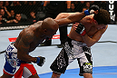 TORONTO, CANADA - SEPTEMBER 22: (L-R) Marcus Brimage punches Jimy Hettes during their featherweight bout at UFC 152 inside Air Canada Centre on September 22, 2012 in Toronto, Ontario, Canada. (Photo by Al Bello/Zuffa LLC/Zuffa LLC via Getty Images)