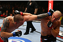 TORONTO, CANADA - SEPTEMBER 22: (L-R) Lance Benoist and Sean Pierson trade punches during their welterweight bout at UFC 152 inside Air Canada Centre on September 22, 2012 in Toronto, Ontario, Canada. (Photo by Al Bello/Zuffa LLC/Zuffa LLC via Getty Images)