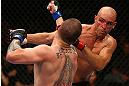 TORONTO, CANADA - SEPTEMBER 22: (R-L) Sean Pierson and Lance Benoist trade punches during their welterweight bout at UFC 152 inside Air Canada Centre on September 22, 2012 in Toronto, Ontario, Canada. (Photo by Al Bello/Zuffa LLC/Zuffa LLC via Getty Images)