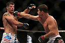 TORONTO, CANADA - SEPTEMBER 22: (R-L) Michael Bisping punches Brian Stann during their middleweight bout at UFC 152 inside Air Canada Centre on September 22, 2012 in Toronto, Ontario, Canada. (Photo by Josh Hedges/Zuffa LLC/Zuffa LLC via Getty Images)