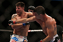 TORONTO, CANADA - SEPTEMBER 22: (R-L) Michael Bisping punches Brian Stann during their middleweight bout at UFC 152 inside Air Canada Centre on September 22, 2012 in Toronto, Ontario, Canada. (Photo by Josh Hedges/Zuffa LLC/Zuffa LLC via Getty Images)
