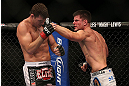 TORONTO, CANADA - SEPTEMBER 22: (R-L) Brian Stann punches Michael Bisping during their middleweight bout at UFC 152 inside Air Canada Centre on September 22, 2012 in Toronto, Ontario, Canada. (Photo by Josh Hedges/Zuffa LLC/Zuffa LLC via Getty Images)
