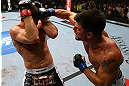 TORONTO, CANADA - SEPTEMBER 22: (R-L) Brian Stann punches Michael Bisping during their middleweight bout at UFC 152 inside Air Canada Centre on September 22, 2012 in Toronto, Ontario, Canada. (Photo by Al Bello/Zuffa LLC/Zuffa LLC via Getty Images)