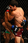 TORONTO, CANADA - SEPTEMBER 22: (R-L) Joseph Benavidez delivers a knee against Demetrious Johnson during their flyweight championship bout at UFC 152 inside Air Canada Centre on September 22, 2012 in Toronto, Ontario, Canada. (Photo by Al Bello/Zuffa LLC/Zuffa LLC via Getty Images)