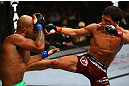 TORONTO, CANADA - SEPTEMBER 22: (R-L) Joseph Benavidez kicks Demetrious Johnson during their flyweight championship bout at UFC 152 inside Air Canada Centre on September 22, 2012 in Toronto, Ontario, Canada. (Photo by Al Bello/Zuffa LLC/Zuffa LLC via Getty Images)