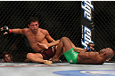 TORONTO, CANADA - SEPTEMBER 22:    (R-L) Demetrious Johnson attempts a leg lock submission against Joseph Benavidez during their flyweight championship bout at UFC 152 inside Air Canada Centre on September 22, 2012 in Toronto, Ontario, Canada.  (Photo by Josh Hedges/Zuffa LLC/Zuffa LLC via Getty Images)
