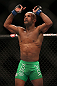 TORONTO, CANADA - SEPTEMBER 22:    Demetrious Johnson reacts after his flyweight championship bout against Joseph Benavidez at UFC 152 inside Air Canada Centre on September 22, 2012 in Toronto, Ontario, Canada.  (Photo by Josh Hedges/Zuffa LLC/Zuffa LLC via Getty Images)