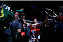 TORONTO, CANADA - SEPTEMBER 22: Vitor Belfort enters the arena before his light heavyweight championship bout against Jon Jones at UFC 152 inside Air Canada Centre on September 22, 2012 in Toronto, Ontario, Canada. (Photo by Al Bello/Zuffa LLC/Zuffa LLC via Getty Images)