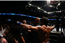 TORONTO, CANADA - SEPTEMBER 22: Vitor Belfort enters the arena before his light heavyweight championship bout against Jon ''Bones'' Jones at UFC 152 inside Air Canada Centre on September 22, 2012 in Toronto, Ontario, Canada. (Photo by Al Bello/Zuffa LLC/Zuffa LLC via Getty Images)