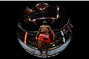 Jon Jones stands inside the Octagon during his light heavyweight championship bout against Vitor Belfort at UFC 152 inside Air Canada Centre on September 22, 2012 in Toronto, Ontario, Canada. (Photo by Al Bello/Zuffa LLC/Zuffa LLC via Getty Images)