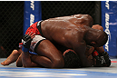 TORONTO, CANADA - SEPTEMBER 22: Jon Jones (top) defeats Vitor Belfort with an Americana submission during their light heavyweight championship bout at UFC 152 inside Air Canada Centre on September 22, 2012. (Photo by Josh Hedges/Zuffa LLC/Zuffa LLC via Getty Images)