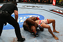 TORONTO - SEPT 22: (L-R) Jon Jones defeats Vitor Belfort with an Americana submission during their championship bout at UFC 152 inside Air Canada Centre on September 22, 2012 in Toronto, Ontario, Canada. (Photo by Al Bello/Zuffa LLC/Zuffa LLC via Getty Images)