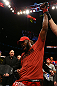 TORONTO, CANADA - SEPTEMBER 22: Jon Jones reacts after defeating Vitor Belfort during their light heavyweight championship bout at UFC 152 inside Air Canada Centre on September 22, 2012 in Toronto, Ontario, Canada. (Photo by Al Bello/Zuffa LLC/Zuffa LLC via Getty Images)