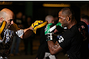 NOTTINGHAM, ENGLAND - SEPTEMBER 26:    Jimi Manuwa works out for the media during an open workout session at Gym Combat on September 26, 2012 in Nottingham, England.  (Photo by Josh Hedges/Zuffa LLC/Zuffa LLC via Getty Images)