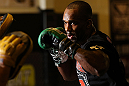NOTTINGHAM, ENGLAND - SEPTEMBER 26:    Jimi Manuwa works out for the media during an open workout session at Gym Combat on September 26, 2012 in Nottingham, England.  (Photo by Josh Hedges/Zuffa LLC/Zuffa LLC via Getty Images)