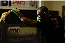 NOTTINGHAM, ENGLAND - SEPTEMBER 26:    Jimi Manuwa works out for the media during an open workout session at Gym Combat on September 26, 2012 in Nottingham, England.  (Photo by Josh Hedges/Zuffa LLC/Zuffa LLC via Getty Images)