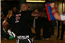 NOTTINGHAM, ENGLAND - SEPTEMBER 26:    Jimi Manuwa works out for the media during an open workout session at Gym Combat on September 26, 2012 in Nottingham, England.  (Photo by Josh Hedges/Zuffa LLC/Zuffa LLC via Getty Images)
