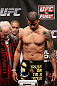 NOTTINGHAM, ENGLAND - SEPTEMBER 28:  (L-R) DaMarques Johnson weighs in during the UFC on Fuel TV weigh in at Capital FM Arena on September 28, 2012 in Nottingham, England.  (Photo by Josh Hedges/Zuffa LLC/Zuffa LLC via Getty Images)