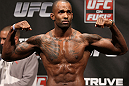 NOTTINGHAM, ENGLAND - SEPTEMBER 28:  Jimi Manuwa weighs in during the UFC on Fuel TV weigh in at Capital FM Arena on September 28, 2012 in Nottingham, England.  (Photo by Josh Hedges/Zuffa LLC/Zuffa LLC via Getty Images)