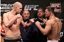 NOTTINGHAM, ENGLAND - SEPTEMBER 28:  (L-R) Opponents Stefan Struve and Stipe Miocic face off during the UFC on Fuel TV weigh in at Capital FM Arena on September 28, 2012 in Nottingham, England.  (Photo by Josh Hedges/Zuffa LLC/Zuffa LLC via Getty Images)