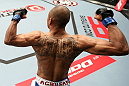 NOTTINGHAM, ENGLAND - SEPTEMBER 29:  Robbie Peralta reacts after knocking out Jason Young during their featherweight fight at the UFC on Fuel TV event at Capital FM Arena on September 29, 2012 in Nottingham, England.  (Photo by Josh Hedges/Zuffa LLC/Zuffa LLC via Getty Images)