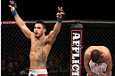 NOTTINGHAM, ENGLAND - SEPTEMBER 29:  Brad Tavares (L) and Tom Watson react after their three-round battle at the UFC on Fuel TV event at Capital FM Arena on September 29, 2012 in Nottingham, England.  (Photo by Josh Hedges/Zuffa LLC/Zuffa LLC via Getty Images)