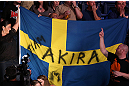 NOTTINGHAM, ENGLAND - SEPTEMBER 29:  Fans hold a flag in support of Akira Corassani during his featherweight fight against Andy Ogle at the UFC on Fuel TV event at Capital FM Arena on September 29, 2012 in Nottingham, England.  (Photo by Josh Hedges/Zuffa LLC/Zuffa LLC via Getty Images)