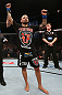 NOTTINGHAM, ENGLAND - SEPTEMBER 29:  Akira Corassani reacts after defeating Andy Ogle during their featherweight fight at the UFC on Fuel TV event at Capital FM Arena on September 29, 2012 in Nottingham, England.  (Photo by Josh Hedges/Zuffa LLC/Zuffa LLC via Getty Images)