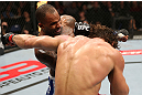 NOTTINGHAM, ENGLAND - SEPTEMBER 29:  (L-R) Jimi Manuwa punches Kyle Kingsbury during their light heavyweight fight at the UFC on Fuel TV event at Capital FM Arena on September 29, 2012 in Nottingham, England.  (Photo by Josh Hedges/Zuffa LLC/Zuffa LLC via Getty Images)