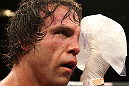NOTTINGHAM, ENGLAND - SEPTEMBER 29:  Kyle Kingsbury applies ice to his eye after his TKO loss against Jimi Manuwa at the UFC on Fuel TV event at Capital FM Arena on September 29, 2012 in Nottingham, England.  (Photo by Josh Hedges/Zuffa LLC/Zuffa LLC via Getty Images)