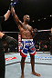 NOTTINGHAM, ENGLAND - SEPTEMBER 29:  Jimi Manuwa reacts after defeating Kyle Kingsbury during their light heavyweight fight at the UFC on Fuel TV event at Capital FM Arena on September 29, 2012 in Nottingham, England.  (Photo by Josh Hedges/Zuffa LLC/Zuffa LLC via Getty Images)