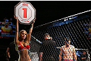 NOTTINGHAM, ENGLAND - SEPTEMBER 29:  UFC Octagon Girl Brittney Palmer introduces a bout at the UFC on Fuel TV event at Capital FM Arena on September 29, 2012 in Nottingham, England.  (Photo by Josh Hedges/Zuffa LLC/Zuffa LLC via Getty Images)
