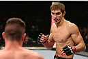 NOTTINGHAM, ENGLAND - SEPTEMBER 29:  (R-L) John Hathaway squares off with John Maguire during their welterweight fight at the UFC on Fuel TV event at Capital FM Arena on September 29, 2012 in Nottingham, England.  (Photo by Josh Hedges/Zuffa LLC/Zuffa LLC via Getty Images)