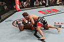 NOTTINGHAM, ENGLAND - SEPTEMBER 29:  (R-L) Brad Pickett knocks out Yves Jabouin with a punch during their bantamweight fight at the UFC on Fuel TV event at Capital FM Arena on September 29, 2012 in Nottingham, England.  (Photo by Josh Hedges/Zuffa LLC/Zuffa LLC via Getty Images)