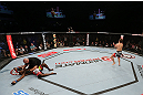 NOTTINGHAM, ENGLAND - SEPTEMBER 29:  Brad Pickett (R) reacts after knocking out Yves Jabouin during their bantamweight fight at the UFC on Fuel TV event at Capital FM Arena on September 29, 2012 in Nottingham, England.  (Photo by Josh Hedges/Zuffa LLC/Zuffa LLC via Getty Images)