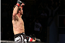 NOTTINGHAM, ENGLAND - SEPTEMBER 29:  Brad Pickett reacts after knocking out Yves Jabouin during their bantamweight fight at the UFC on Fuel TV event at Capital FM Arena on September 29, 2012 in Nottingham, England.  (Photo by Josh Hedges/Zuffa LLC/Zuffa LLC via Getty Images)