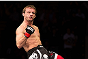 NOTTINGHAM, ENGLAND - SEPTEMBER 29:  Brad Pickett reacts after knocking out Yves Jabouin during their bantamweight fight at the UFC on Fuel TV event at Capital FM Arena on September 29, 2012 in Nottingham, England.  (Photo by Josh Hedges/Zuffa LLC/Zuffa LLC via Getty Images)