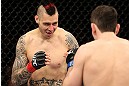NOTTINGHAM, ENGLAND - SEPTEMBER 29:  (L-R) Dan Hardy squares off with Amir Sadollah during their welterweight fight at the UFC on Fuel TV event at Capital FM Arena on September 29, 2012 in Nottingham, England.  (Photo by Josh Hedges/Zuffa LLC/Zuffa LLC via Getty Images)