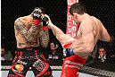 NOTTINGHAM, ENGLAND - SEPTEMBER 29:  (R-L) Amir Sadollah kicks against Dan Hardy during their welterweight fight at the UFC on Fuel TV event at Capital FM Arena on September 29, 2012 in Nottingham, England.  (Photo by Josh Hedges/Zuffa LLC/Zuffa LLC via Getty Images)