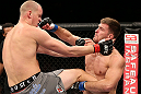 NOTTINGHAM, ENGLAND - SEPTEMBER 29:  (R-L) Stipe Miocic punches Strefan Struve during their heavyweight fight at the UFC on Fuel TV event at Capital FM Arena on September 29, 2012 in Nottingham, England.  (Photo by Josh Hedges/Zuffa LLC/Zuffa LLC via Getty Images)